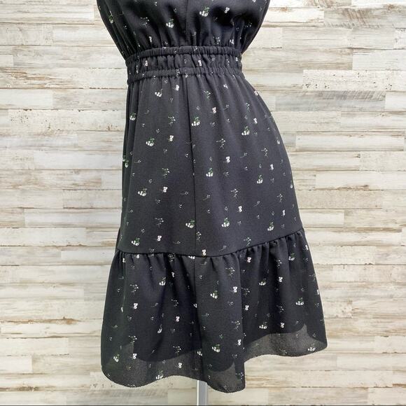 Aritzia Wilfred Effet Halter Floral Dress Womens Size XS Black Split Back Ruffle - Picture 9 of 16